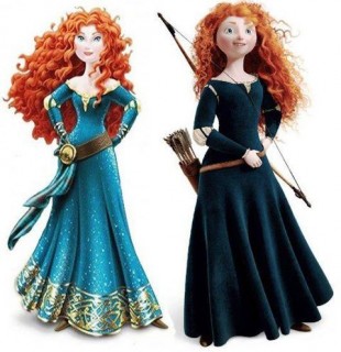 Prinsesse Merida, før (til høgre) og etter (til venstre) «prinsessemakeoveren» sin. (Foto: Disney)