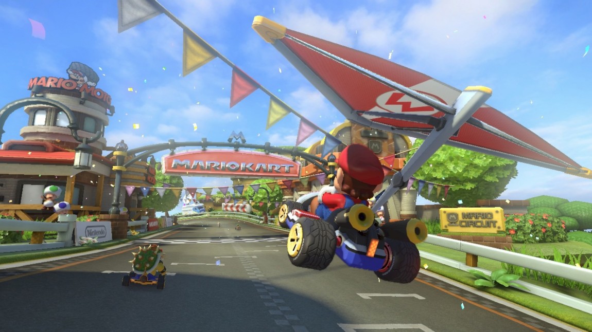 Hoppene er høyere, og fallskjermer og paraglidere lar deg flyr lengre enn i tidligere spill. Skjermbilde fra «Mario Kart 8». (Foto: Nintendo)