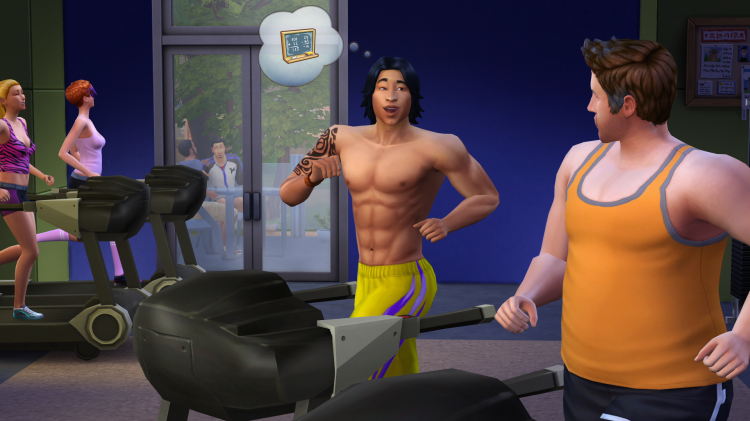 «Simmene» kan nå utføre flere handlinger samtidig, som å trene og snakke med sidemannen. Dette tilfører spillet en mye bedre sosial dynamikk. Promobilde fra «The Sims 4». (Foto: EA / Maxis)