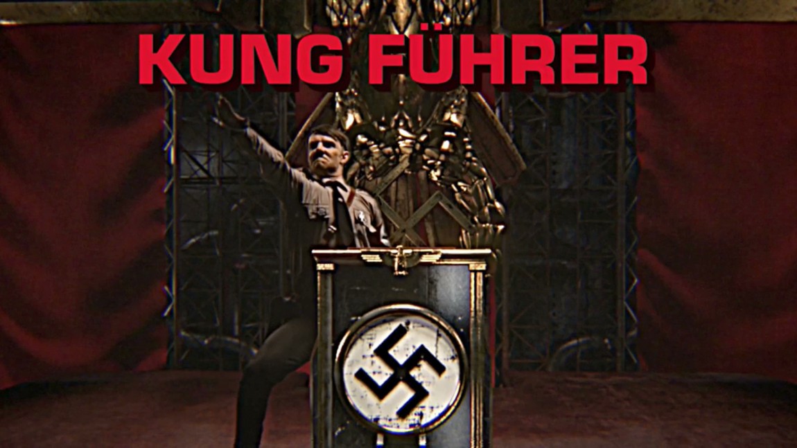 Skurken er Adolf Hitler, aka Kung Führer, som er full av skitne kampsporttriks. (Skjermdump fra Kung Fury, Foto: LaserUnicorns, kungfury.com)