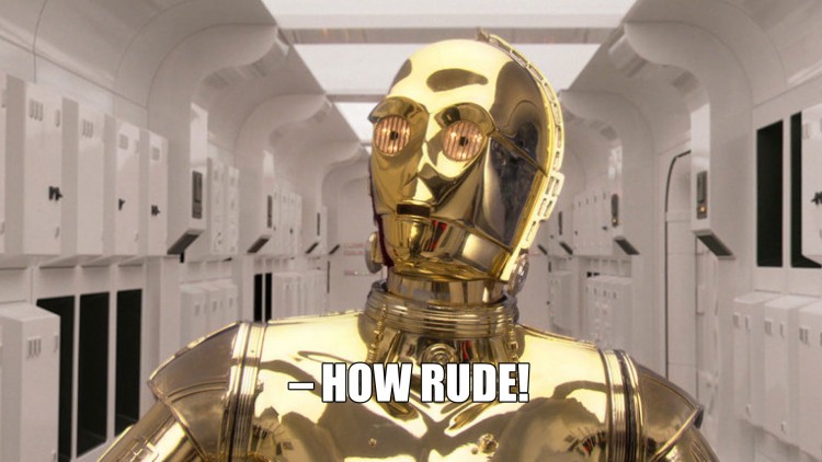 En lettere sjokkert C-3PO. (Foto: Lucasfilm / Disney).
