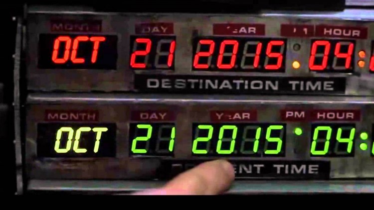 Panelet på tidsmaskinen. Doc. og McFly ankommer fremtiden 21. oktober 2015, nøyaktig klokken 16.29. (Foto: Universal Pictures)