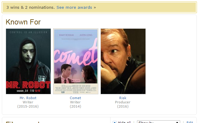 Her har dei aller fleste store film- og tv-folk fire prosjekt. Sam Esmail har framleis ikkje arbeidd på sitt fjerde. (Foto: IMDb)