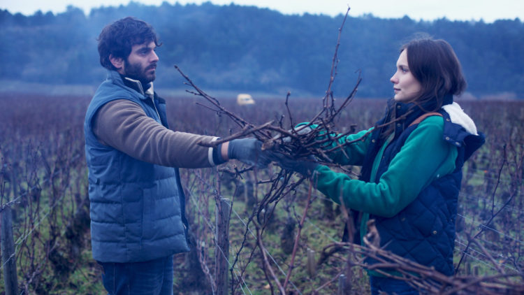 Jean (Pio Marmaï) og Juliette (Ana Girardot),  jobber med vinrankene gjennom vinteren i "Vår vingård i Bourgogne". (Foto: SF Studios)