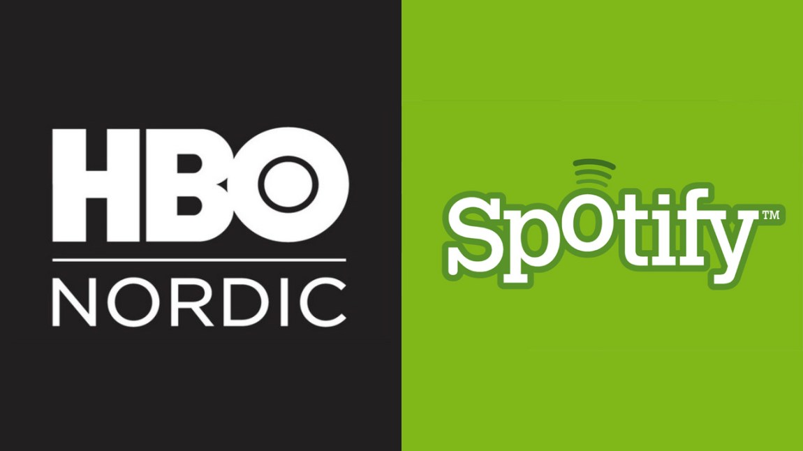Logoen til HBO Nordic og Spotify. (Foto: hbonordic.com og spotify.com)