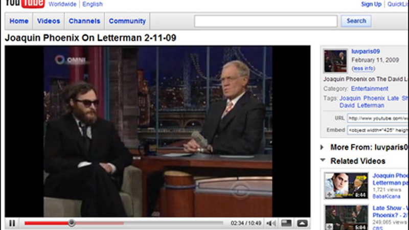 Joaquin Phoenix - Faksimile fra Youtube Joaquin Phoenix - Faksimile fra Youtube