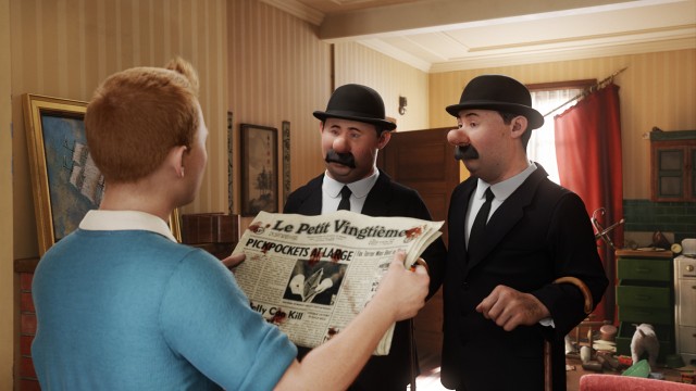 Tintin møter Dupond og Dupont i Tintin - Enhjørningens hemmelighet (Foto: The Walt Disney Company Nordic).