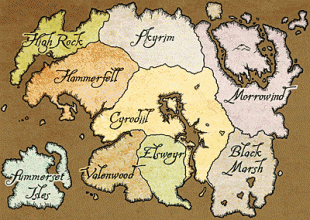 Kart over kontinentet Tamriel, hvor 'The Elder Scrolls'-spillene finner sted. (Foto: Bethesda)