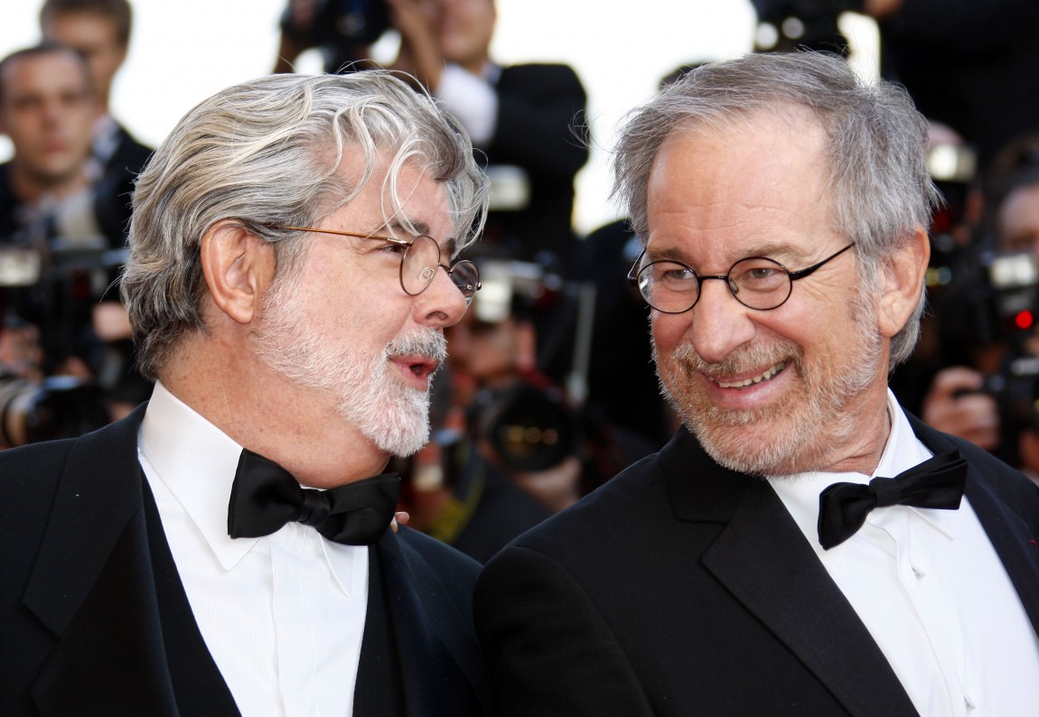 Steven Spielberg og George Lucas før Cannes-visninga av Indiana Jones 4. (Foto: AFP PHOTO / Valery Hache)