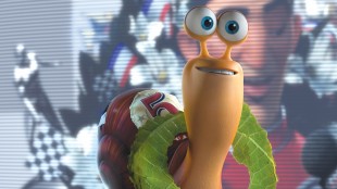 Turbo med sin argeste konkurrent, Gass, på skjermen i bakgrunnen (Foto: DreamWorks Animation).