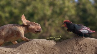 Patchi snakker med forhistorisk fugl i Walking With Dinosaurs (Foto: Fox Film).