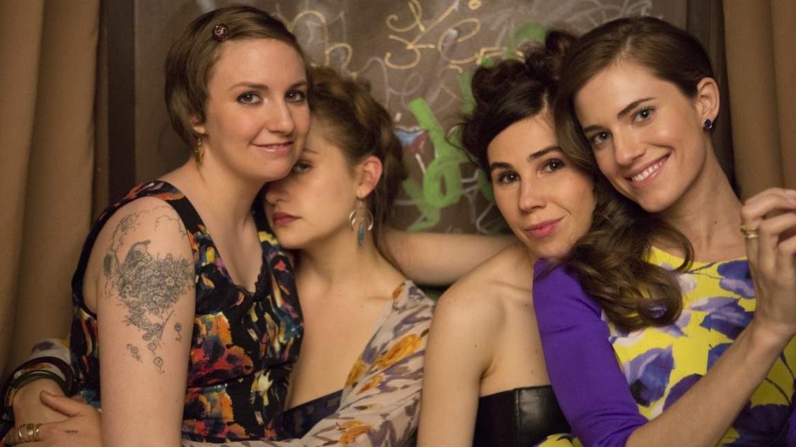 Lena Dunham, Jemima Kirke, Zosia Mamet og Allison Williams, som spelar hhv. Hannah, Jessa, Shoshanna og Marnie i «Girls». (Foto: HBO)