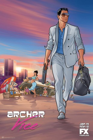 Promoplakat for femte sesong med «Archer» – TYDELIG inspirert av 80-tallsserien «Miami Vice». (Foto: FX)