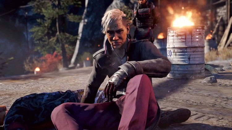 Hovedskurken i Far Cry 4, King Pagan Min, er misfornøyd fordi han fikk blod på skoene sine. (Foto: Ubisoft). 