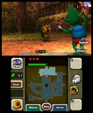 I løpet av spillets fortelling kan du samle masker som gir Link ulike egenskaper og forskjellig utseende. Skjermbilde fra «The Legend of Zelda: Majora's Mask 3D». (Foto: Nintendo)