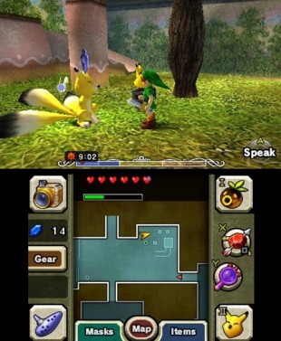 På 3DS-konsollene brukes den nedre skjermen på kart og annen ekstra informasjon. Skjermbilde fra «The Legend of Zelda: Majora's Mask 3D». (Foto: Nintendo)