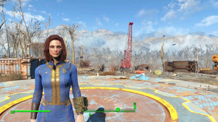 Slik ble figuren min i Fallout 4, etter at jeg hadde brukt en time på å fikse fjeset hennes. Akkurat passe medtatt, men med sminken på plass! (Skjermdump: Marte Hedenstad, Bethesda Softworks).