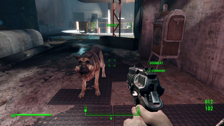 Okey, Dogmeat! Nå skyter jeg deg fordi du har gått i beina på meg for n'te gang! Neeeeeeida! (Skjermdump: Marte Hedenstad, Bethesda Softworks).