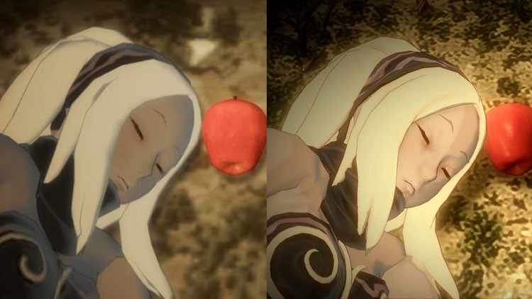 Bilde fra åpningssekvensen i Gravity Rush på PS Vita og på PS4. Man ser tydelig forskjell på grafikken. (Foto: Sony Computer Entertainment).