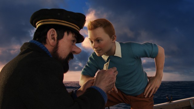 Kaptein Haddock og Tintin til vanns i Tintin - Enhjørningens hemmelighet. (Foto: The Walt Disney Company Nordic).