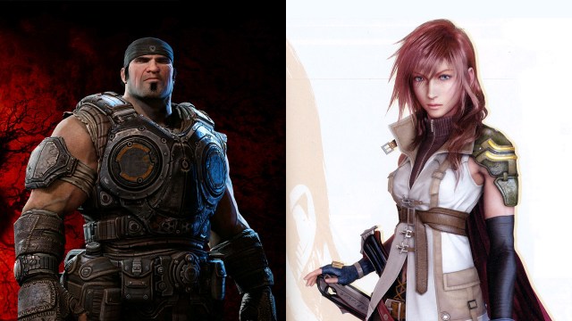 To forskjellige spillhelter, fra to forskjellige spillkulturer. Fra vesten: Marcus Fenix fra <em>Gears of War 3</em>. Fra østen: Lightning fra <em>Final Fantasy XIII</em>. (Foto: Microsoft / Square Enix)