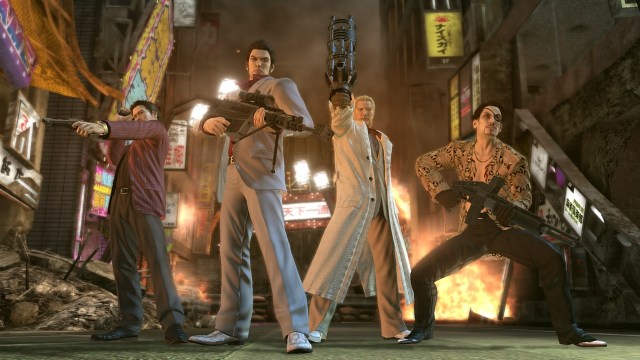 I Yakuza: Dead Souls opplever du fortellingen gjennom fire figurer. Lånehaien Akiyama, Yakuzapensjonistene Kiryu og Goda, og den våpengale Majima. (Foto: Sega)