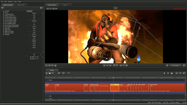 Source Filmmaker – her i prosessen med å lage <em>Meet the Pyro</em> (Skjermskot frå Valves presentasjonsvideo).