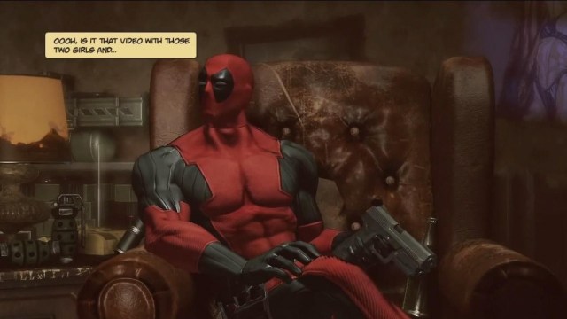 Deadpool kan kommunisere med seg sjølv med teikneseriebobler (Foto: Activision).