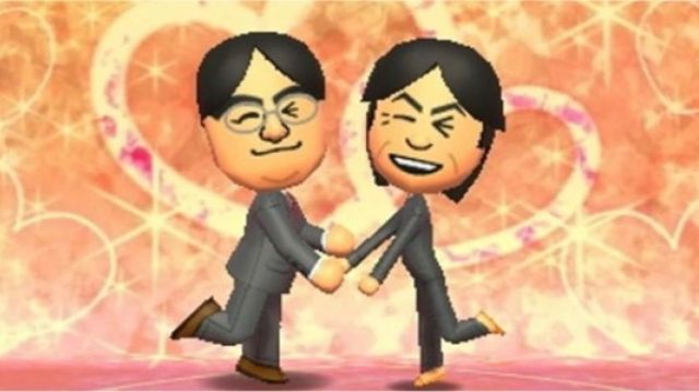 Nintendo-toppene Satoru Iwata og Shigeru Miyamoto i et promobilde for Tomodachi Life. (Foto: Nintendo)