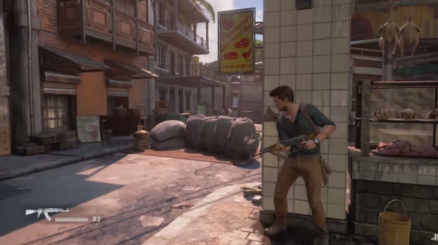 Det er ingen overraskelse at Nathan Drake havner i skuddveksling under årets E3-demonstrasjon. (Foto: Skjermdump, E3-stream)