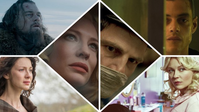 The Revenant, Outlander, Carol, Saul fia, Mr. Robot og Fargo er blant de nominerte under Golden Globe 2016. (Bildekollasj: NRK)