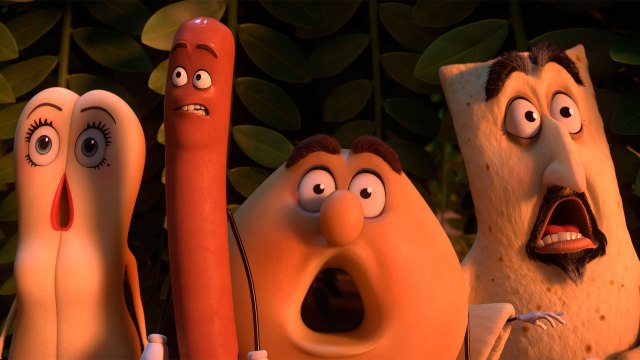 Pølsebrødet Brenda, pølsa Frank, bagelen Sammy og lavashen Kareem i Sausage Party. (Foto: United International Pictures).