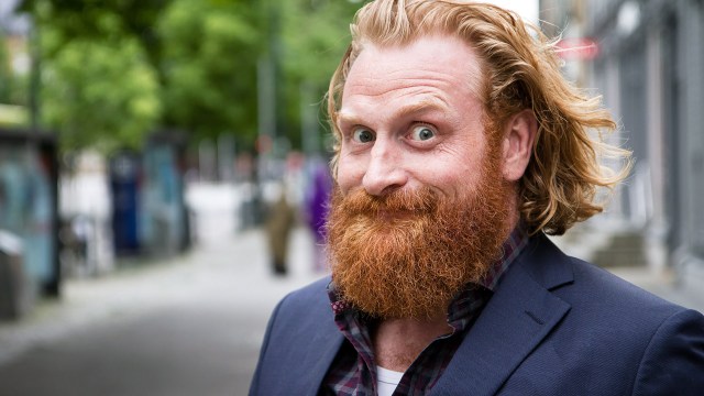 Kristofer Hivju klar for Filmpolitiets Game of Thrones-kveld i Trondheim. (Foto: Lars Haugdal Andersen, NRK P3).