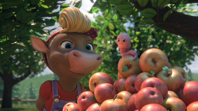 Epler, eplekakebaking og en eplestjelende demon er noen av utfordringene som bykalven Klara møter på Kutoppen. (Foto: Qvisten Animation/Nordisk Film Distribusjon)