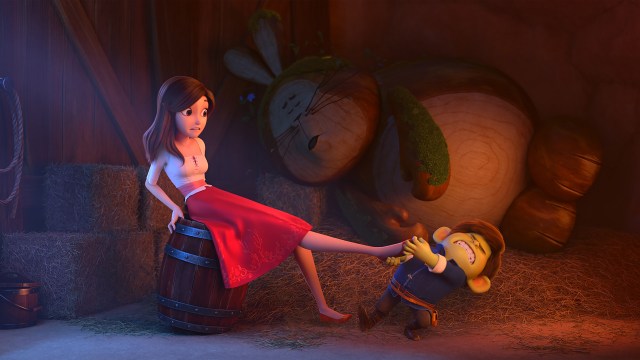 NOEN NUMMER FOR SMÅ: «Prinsesse i røde sko» prøver seg på eventyrparodi à la «Shrek», men animasjonsfilmen når aldri forbildets høyder. Foto: Storytelling Media