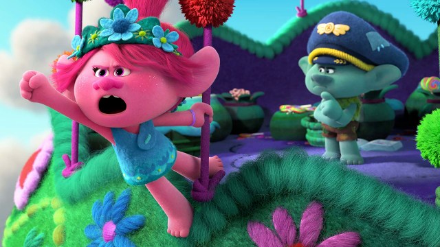 Poppy og Kvist må ut på tur for å redde lykketroll fra rock'n roll i «Trolls – Verdensturné». Foto: © 2019 DreamWorks Animation LLC