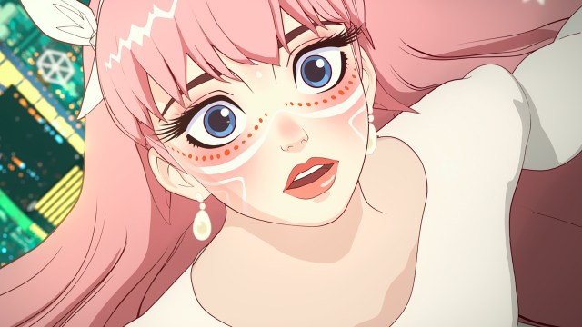 EN VIRTUELL SUPERSTJERNE: Suzu blir til Belle i den virtuelle virkeligheten «U» i animasjonsfilmen «Belle». FOTO: Selmer Media.