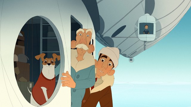 LUFTIG FERD: Titina, Roald Amundsen og Umberto Nobile ombord i luftskipet «Norge» i «Titina». Foto: Norsk Filmdistribusjon