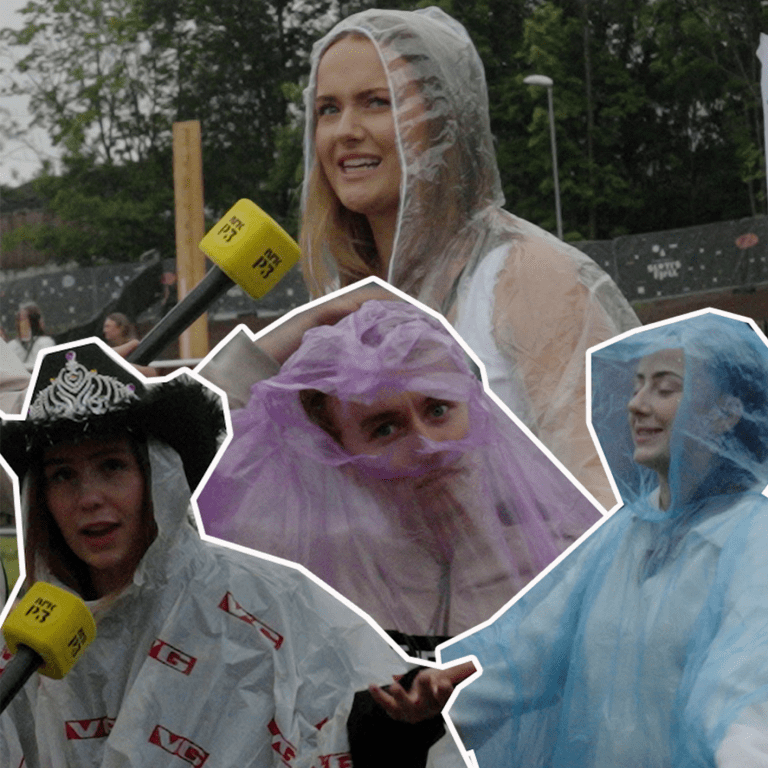 Hvordan viser man fram festivalantrekket i regnponcho?