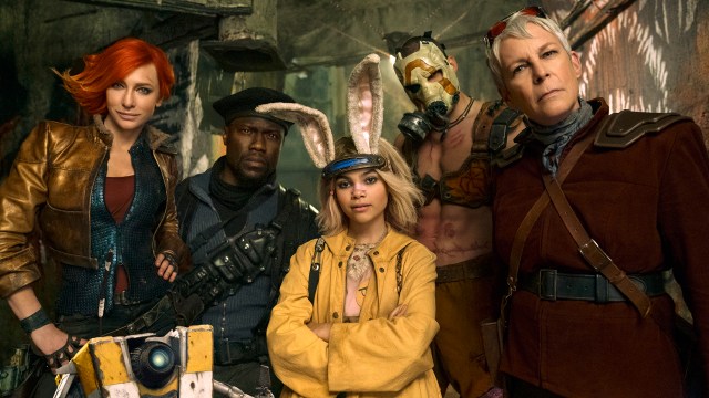 LABERT LAG: Cate Blanchett, Kevin Hart, Ariana Greenblatt, Florian Munteanu og Jamie Lee Curtis spiller sci-fi-krigere i «Borderlands». Foto: Katalin Vermes / Nordisk Film Distribusjon / Lionsgate