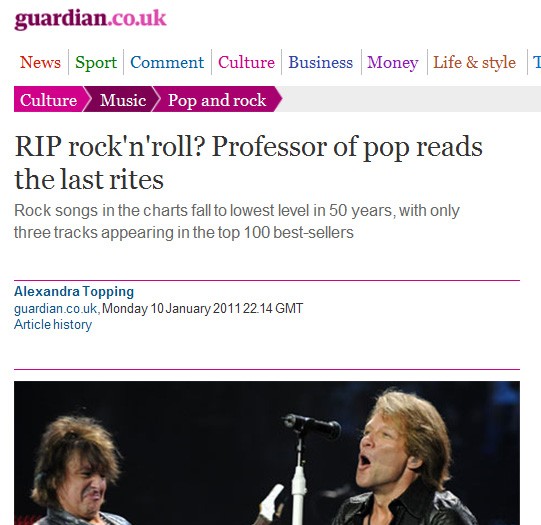 I Storbritannia diskuteres det om rocken rett og slett kan erklæres død. (Foto: Skjermdump/www.guardian.co.uk)