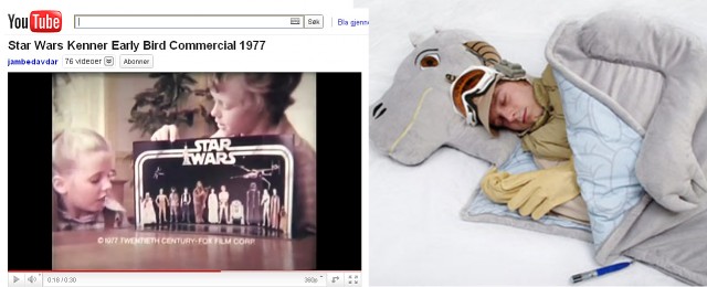 I Star Wars-reklamen fra 1977 er ungene storfornøyde med sin nyeste Star Wars-leke: Et bilde av papp. Til venstre, Tauntaun-soveposen. (Foto: Thinkgeek.com/Youtube)