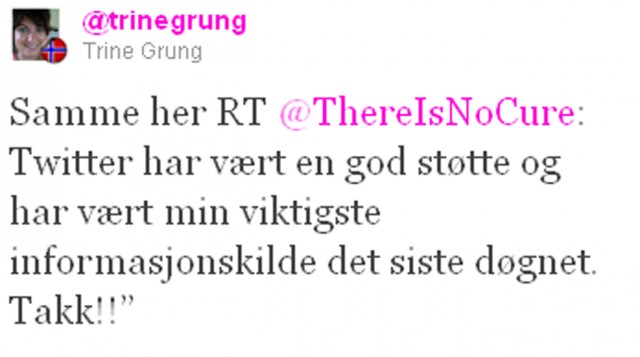 Også Trine Grung brukte Twitter som sin største informasjonskilde. (Foto: Skjermdump)