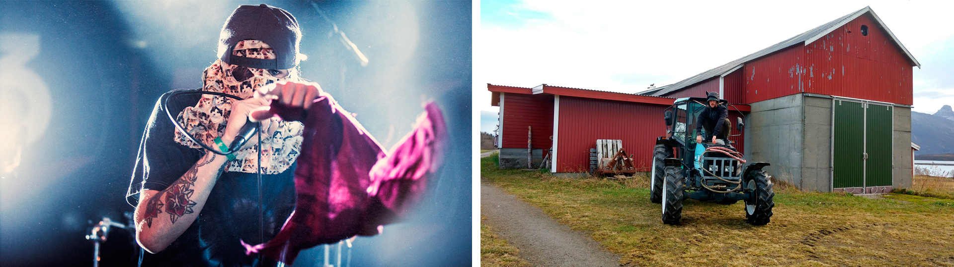 På scenen bærer han vanligvis maske, men det er ikke nødvendig på gården. Foto: Kim Erlandsen, NRK P3 / Privat