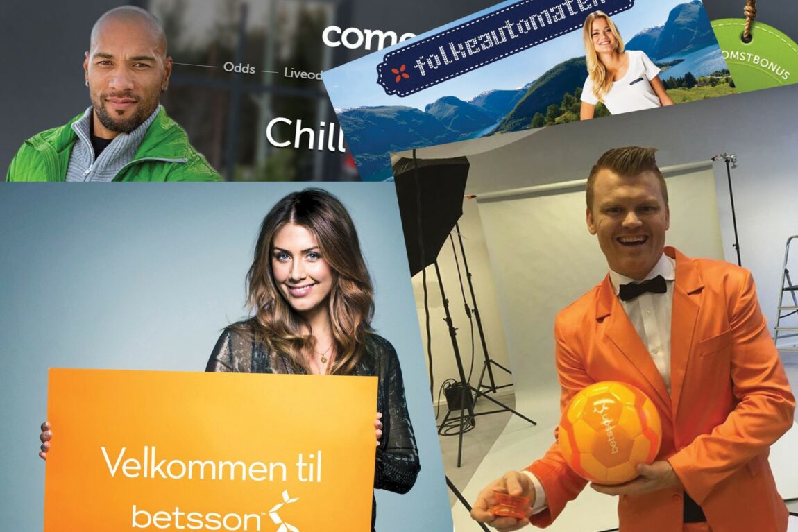 Tone Damli, Sandra Lyng, John Carew og John Arne Riise er bare noen av kjendisene som har promotert for nettpengespill. Hver time sendes det 62 pengespillreklamer på norske TV-skjermer. Foto: Faksimile