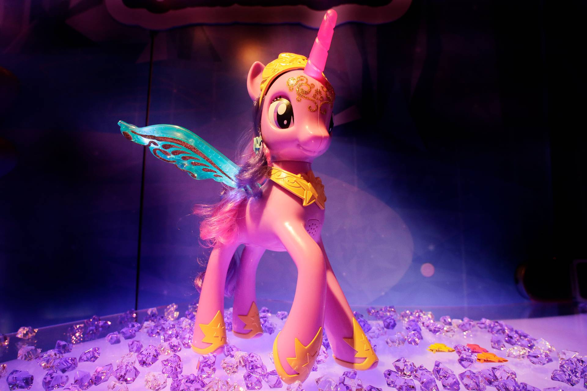FILE - In this Feb. 12, 2013 file photo, Hasbro's My Little Pony Feature Princess Twilight Sparkle pony is displayed at the American International Toy Fair in New York. Hasbro Inc.'s reports quarterly earnings on Monday, Feb. 10, 2014. (AP Photo/Mark Lennihan, File)