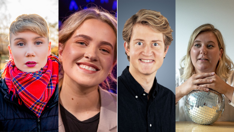 ÅRETS GJESTEPROGRAMLEDERE: F.v. Ella Marie Hætta Isaksen, Hilde Skaar, Christian Mikkelsen og Martha Leivestad. Foto: Stian Lysberg Solum, NTB / Kim Erlandsen, Tom Øverlie, Eskil Olaf Vestre/NRK P3