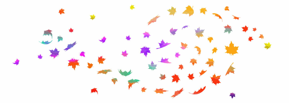 Her ser vi en illustrasjon av fargede løvblader. De minner om en viss film.